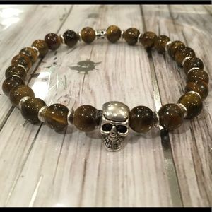 New 6mm Tiger Eye Skull Bracelet